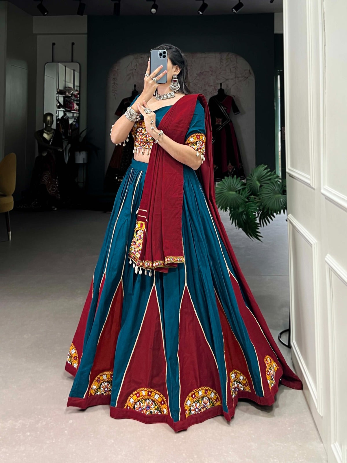 Traditional Teal color lehenga choli for women