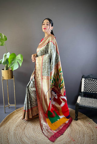 Grey color banarasi silk saree for women