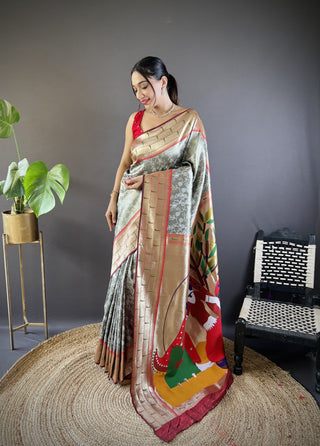 Grey color weaving saree for women images