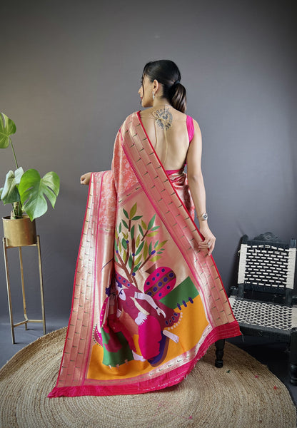 Peach color banarasi silk saree for women online