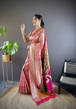 Wedding wear Peach banarasi silk saree for women price