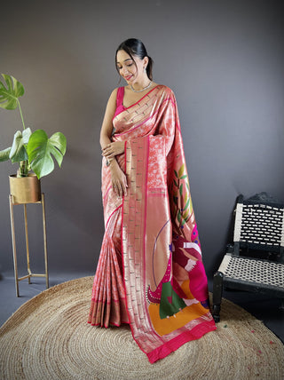 Peach color banarasi silk saree