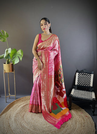 Pink color silk saree for women