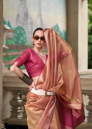 Peach colour Saree with contrast Blouse
