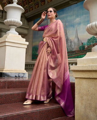 Wine colour Saree with contrast Blouse
