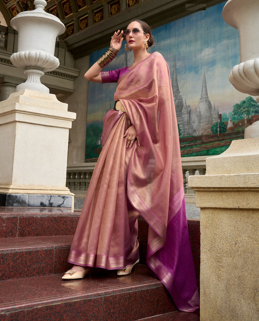 Wine colour Saree with contrast Blouse
