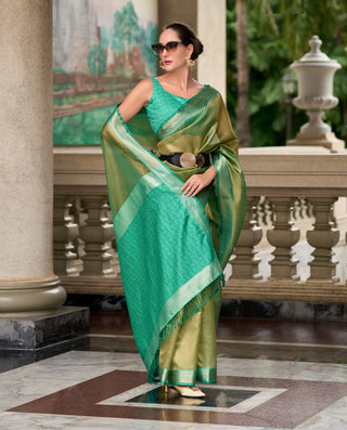 Green tissue saree party wear
