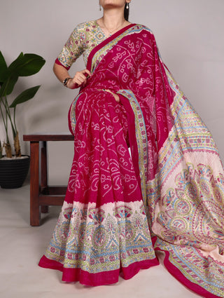 Pink Madhubani Silk Saree Online 