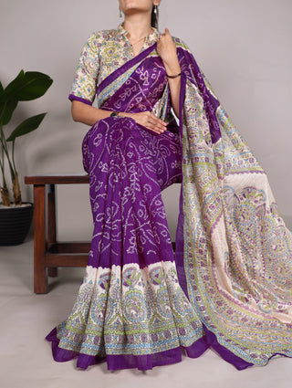 Purple Green Silk Madhubani Saree online
