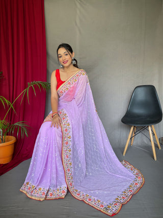 Purple saree for women party wear
