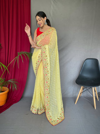 Yellow Georgette Saree for haldi
