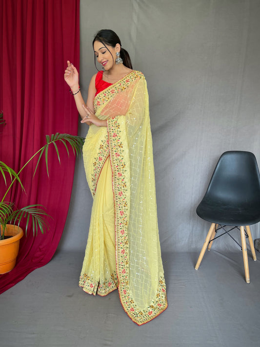 Yellow Georgette Saree for haldi
