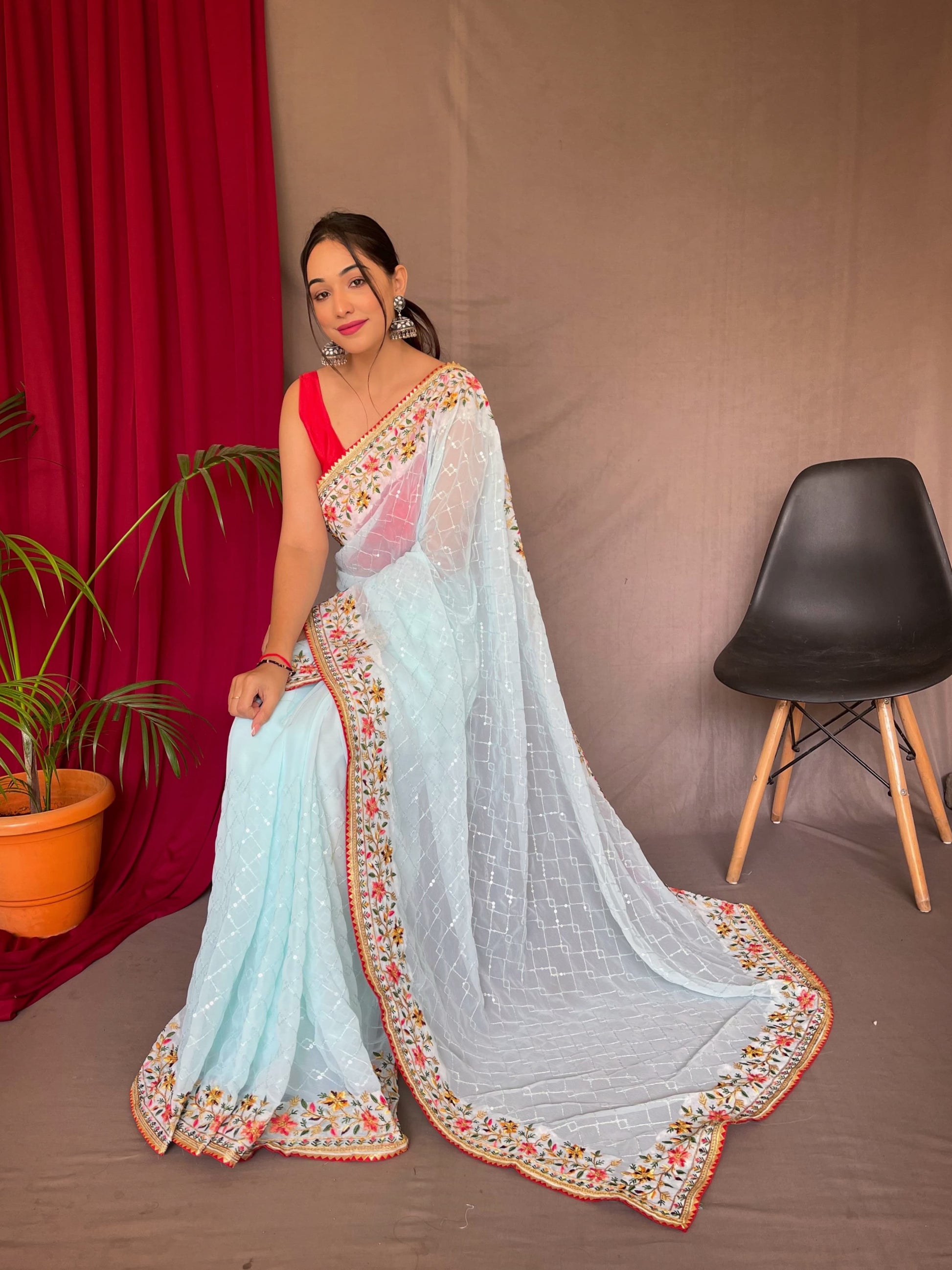 Sky Georgette sarees Party Wear
