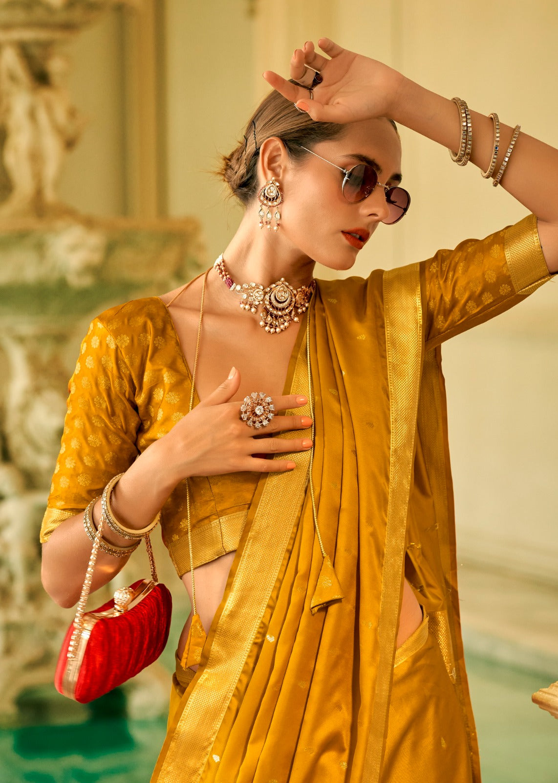 Modern Handwoven Sattin Designer Saree for Wedding Wear