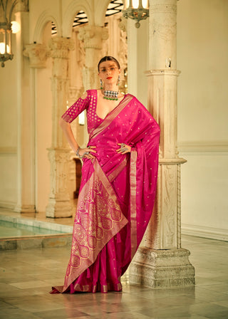 Pink Satin weaving saree