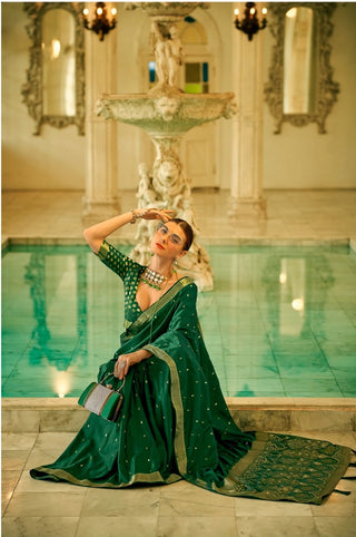 Green sattin saree