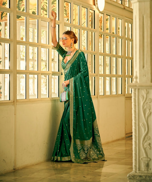 Green zari weaving saree images