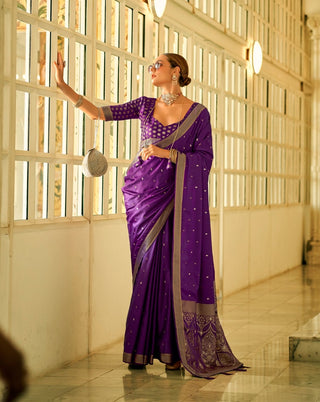 Purple satin saree for wedding
