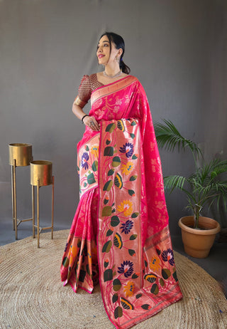 Pure pink paithani silk saree for women
