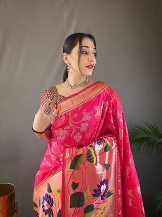 Pink paithani silk saree for women price
