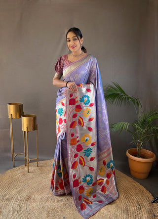 Pure lavender paithani silk saree for women
