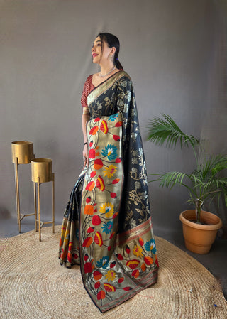 Black paithani silk saree for women with price
