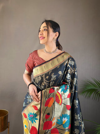 Black Paithani Saree with Silver border
