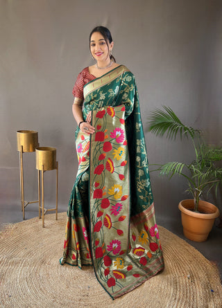 Pure green paithani silk saree for women
