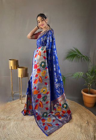 Pure blue paithani saree for party wear