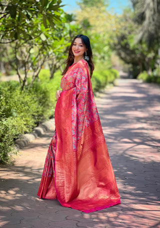 Pink color banarasi silk saree for wedding wear