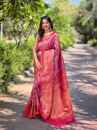 Pink color banarasi silk saree for women