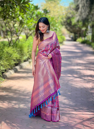 Magenta color tissue banarasi silk saree for women