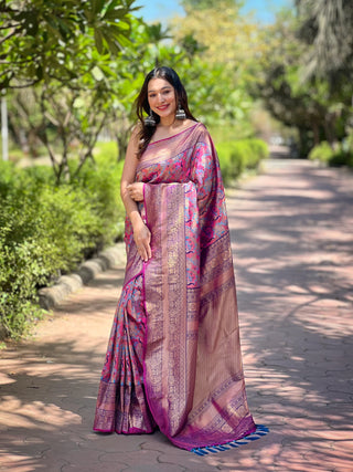 Wedding wear Magenta color silk saree price