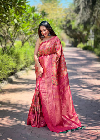 Orange color tissue banarasi silk saree 