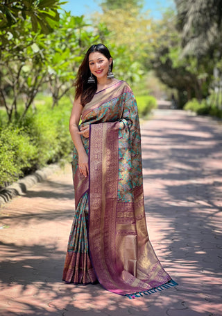 Mehendi color tissue banarasi silk saree 