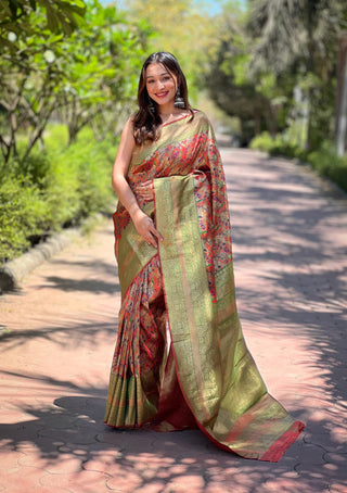 Rust color tissue banarasi silk saree