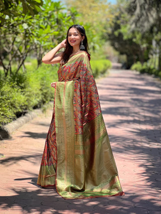 Wedding wear Rust color tissue banarasi silk saree for women