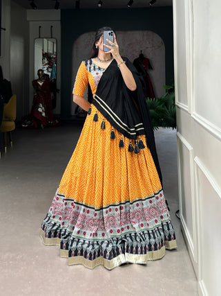 Yellow ajarakh printed chaniya choli