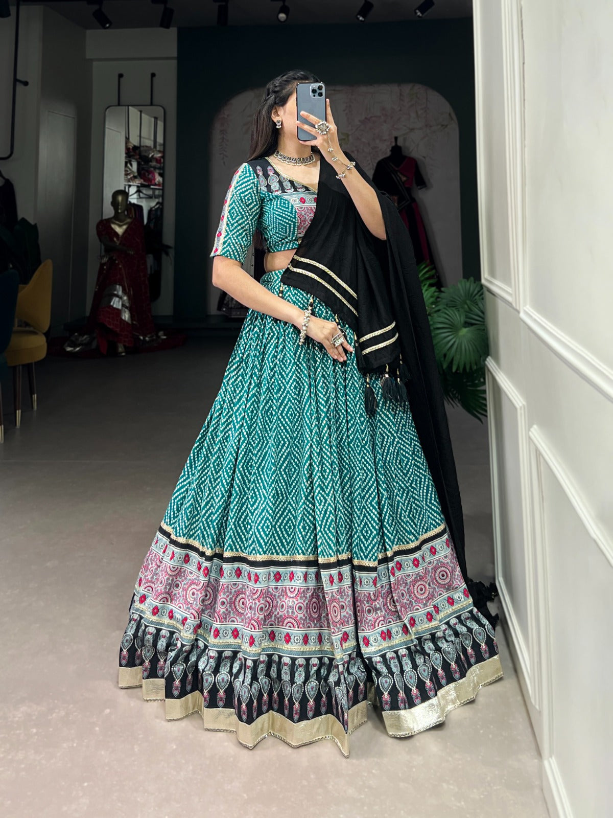 Green traditional lehenga choli for  images