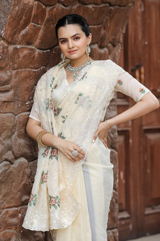 White Chiffon Saree Party Wear
