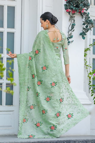 Pista Saree With Blouse look
