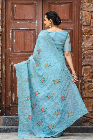 Sky blue saree Party Wear
