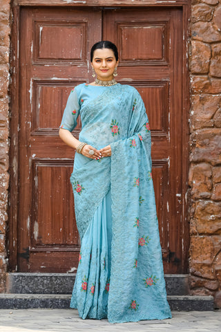 Sky shiny zari chiffon saree for women price
