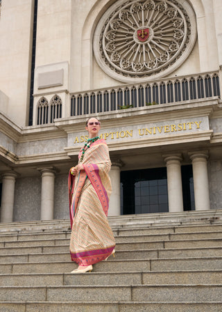 Beige banarasi saree look images
