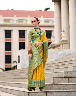 Yellow banarasi saree look for wedding price
