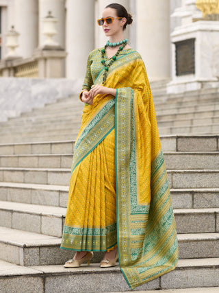 Mustard Yellow Banarasi Silk Saree
