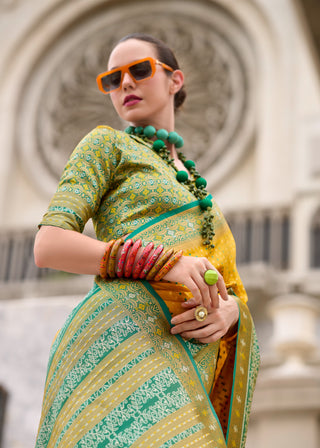 Yellow Banarasi Saree with contrast Blouse
