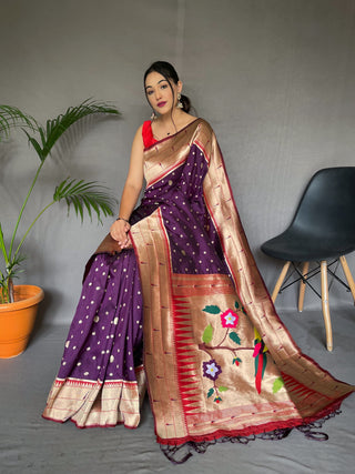 Wine Designer Paithani Silk Sarees Online Shopping
