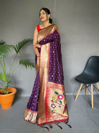 Wine traditional designer saree for women