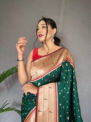 Green traditional saree with blouse for party